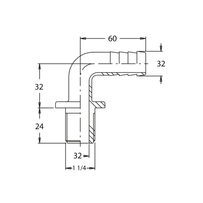 RACOR CURVO 90° 1 1/4" D32 C/HILO