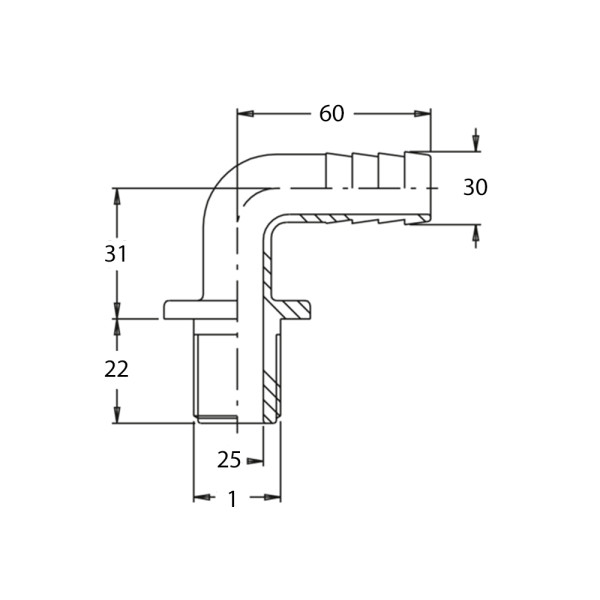 RACOR CURVO 90° ROSCA 1" M D30