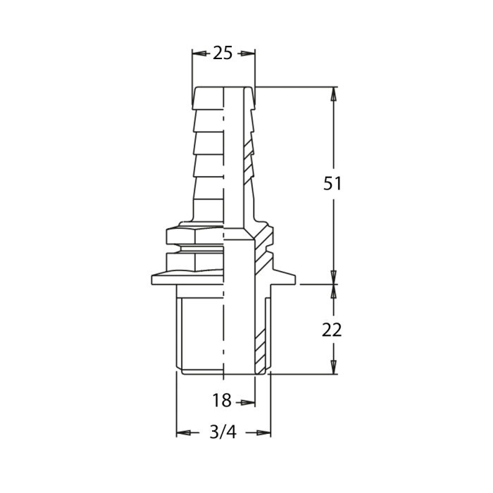 RACOR RECTO 3/4" D25 C/HILO